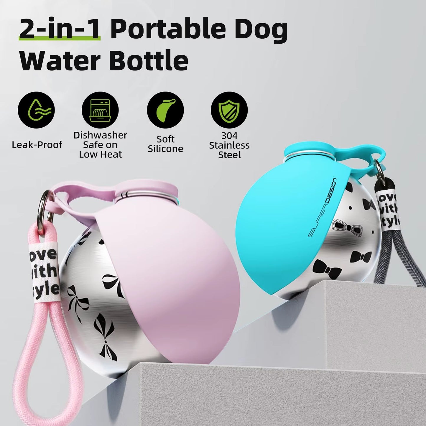 Stay Hydrated on the Go: The Ultimate 2-In-1 Portable Dog Water Bottle for Small Dogs - Leak-Proof & Compact Stainless Steel Design